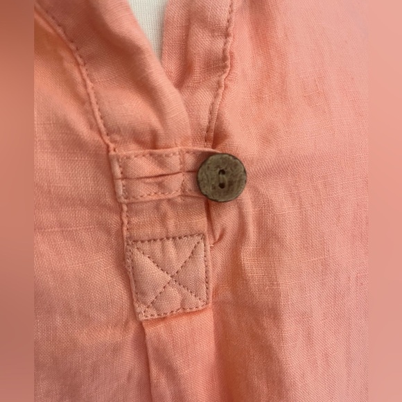 Peach 100% Linen Tunic, natural brown buttons size small - Picture 3 of 10